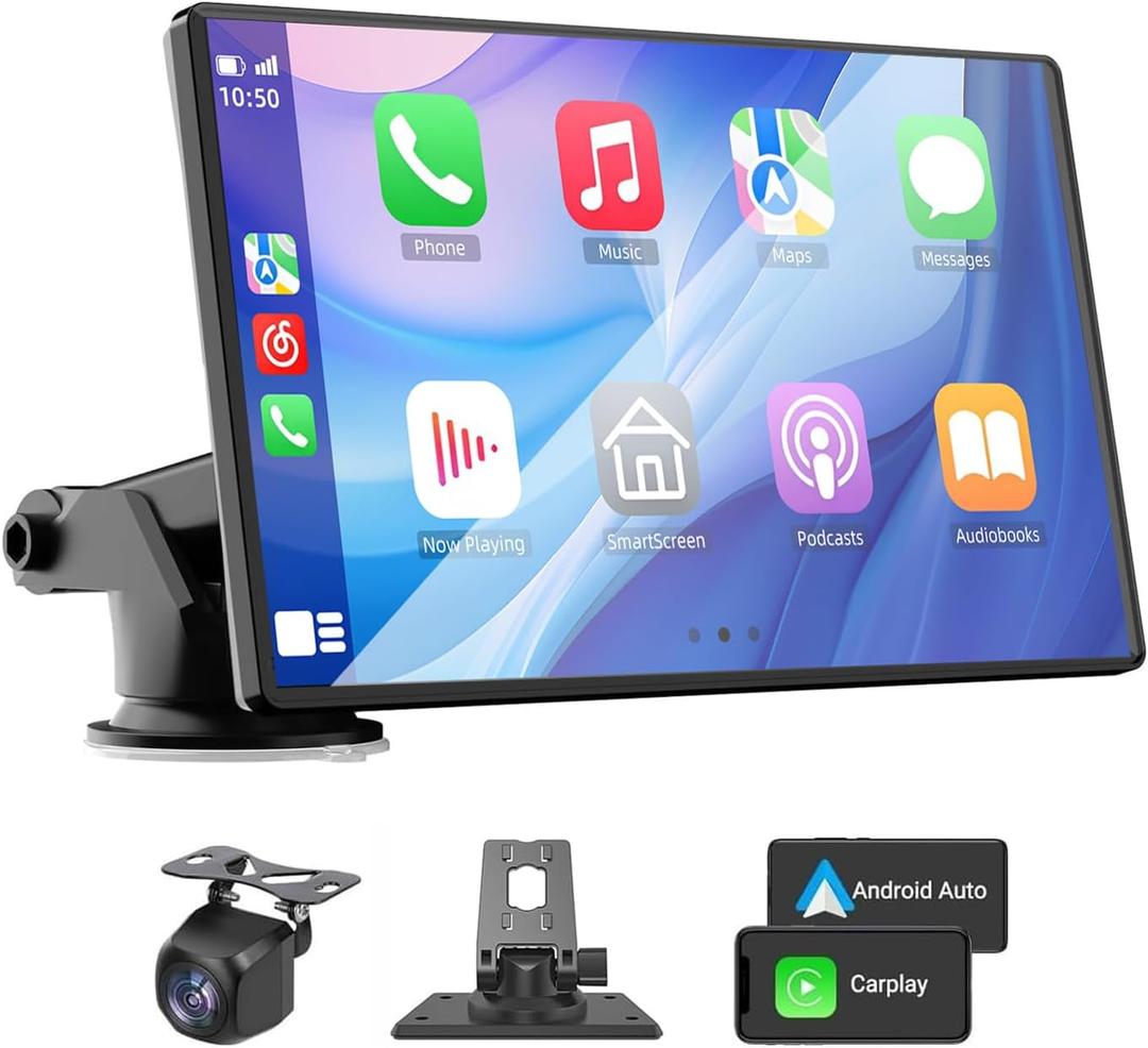 VUKARUAL Wireless Carplay and Android Auto Screen for Car, 7" HD Portable Touch Screen Car Stereo with Bluetooth, Backup Camera, Navigation, Mirror Link for All Vehicles