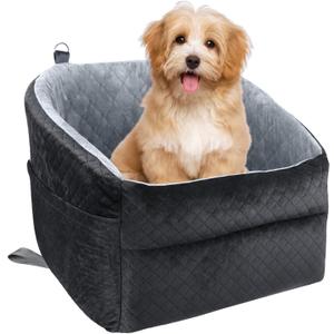 Dog Car Seat for Small/Medium Dogs, Upgrade Dog Booster Seat,Detachable and Washable Pet Car Seats with Thick Cushion Safety Leash and Storage Pockets(Black/Grey)