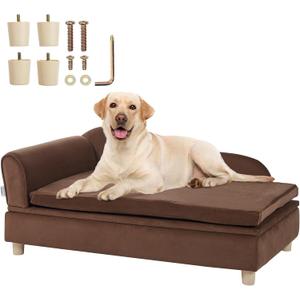 VEVOR Large Dog Couch Sofa Bed for Small Dogs and Cats, Soft Velvety Pet Sofa Bed, 60 lbs Loading Cat Sofa, Dark Brown (39.7"L x 23"W x 16.3"Th)