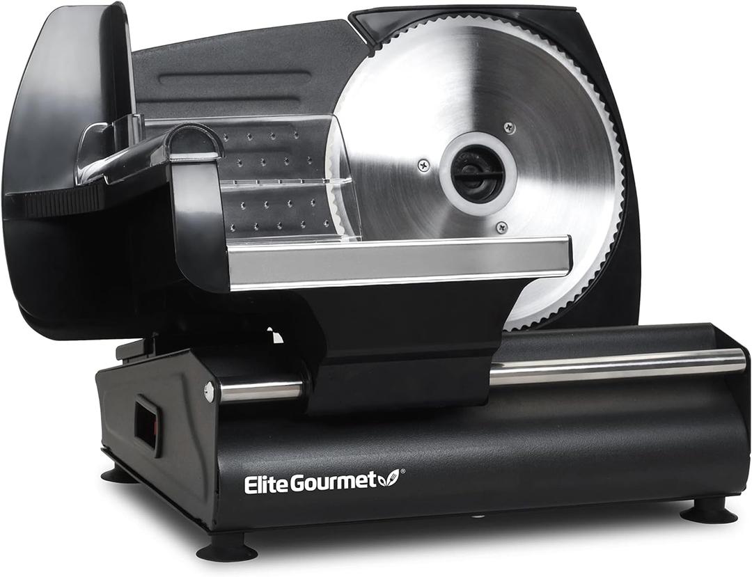 Elite Gourmet EMT-625B Ultimate Precision Electric Deli Food Meat Slicer Removable Stainless Steel Blade, Adjustable Thickness, Ideal for Cold Cuts, Hard Cheese, Vegetables & Bread, 7.5, Black (Stainless Steel & Black)