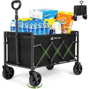 Hikenture Collapsible Wagon Cart with Wheels, 220 lbs Foldable Wagon | 9 lbs Lightweight Portable Utility cart, All Terrain Folding Wagon for Grocery Shopping, Garden, Sports, Camping, Daily Use