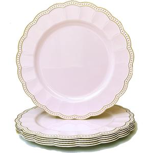 Pink Round Charger Plates,13 Inch Metallic Chargers for Dinner Plates, Gold Bead Rim Plastic Chargers For Dining, Wedding, Party, Shower. 6 Pack Decorative Holiday Tabletop Decor