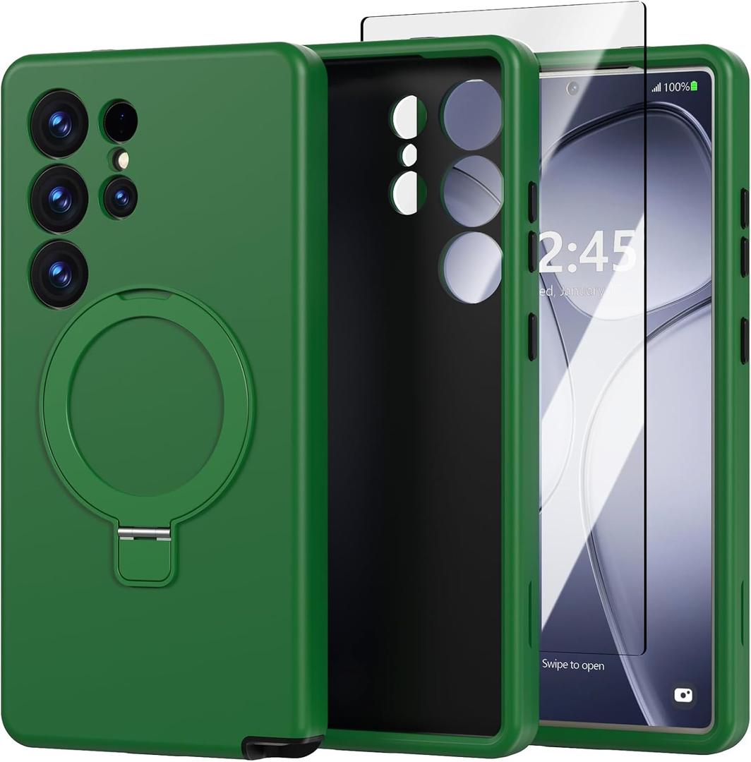 ACKETBOX Magnetic Designed for Samsung Galaxy S25 Ultra Case,with Screen Protector+Kickstand,Shockproof Protective Phone Cover,Case for Galaxy S25 Ultra 5G 6.8"(Army Green)