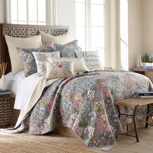 Levtex Home Angelica Reversible Full/Queen Quilt Set (88x92in) and 2 Pillow Shams (26x20) - Bedding - Blue Grey, Coral - Cotton Full/Queen Size Quilt Bedding Set - Lightweight, Soft, Pre-Washed