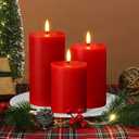 Flameless Pillar Candles with Remote, 3 Pack Battery Operated Real Wax LED Candles, Perfect for Home Decorations Fireplace Table, Red