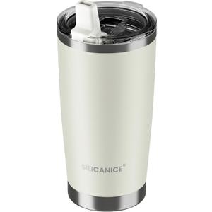 20oz Hygienic Insulated Tumbler 100% Leakproof Lid with Removable Spout & Straw, Reinforced Vacuum-Protection Base, Cup Holder Friendly, for Iced Coffee, Smoothie/Water on the Go - Cream