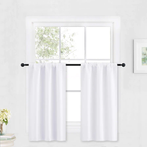 RYB HOME Room Darkening Curtains for Small Winow Lower Portion Decor Energy Saving Drapes for Kitchen Bedroom Bathroom Downstairs Window RV Curtains, W 29 x L 24, Pure White, 2 Panels