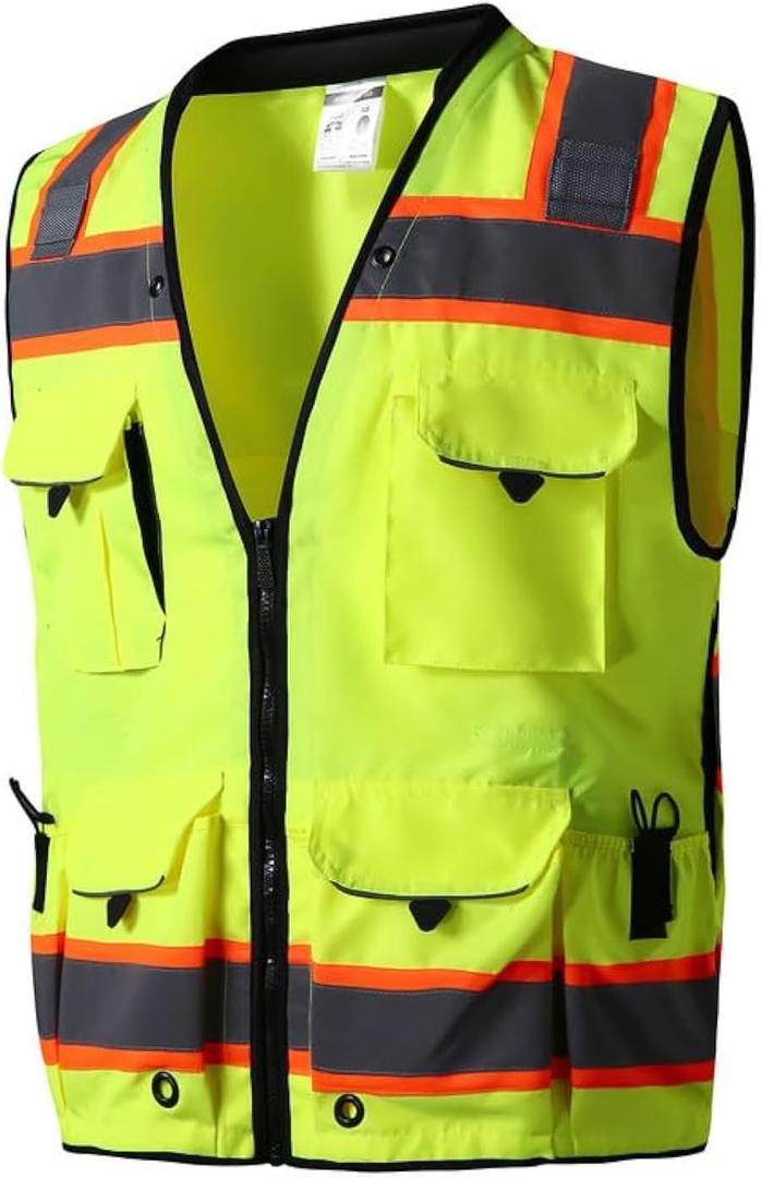 SKSAFETY 12 Pockets Professional level Safety Vest, Class 2 High Visibility Vest, ANSI/ISEA (Medium, Lime)