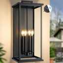 Dusk To Dawn Extra Large Outdoor Wall Lantern-4 Light, Outdoor Wall Light Fixtures For Patio, Porch, Black Exterior Wall Sconce, Waterproof Outside Garage Lights, E12 Base, 1 Pack, 24"H*10.2"L*9.8"W