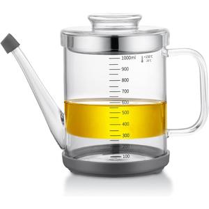 Gravy Fat Separator,1000ML Transparent Heat Resistant Glassware and Cover,with Stainless Steel Strainer,Silicone Bottom Cover and Stopper,