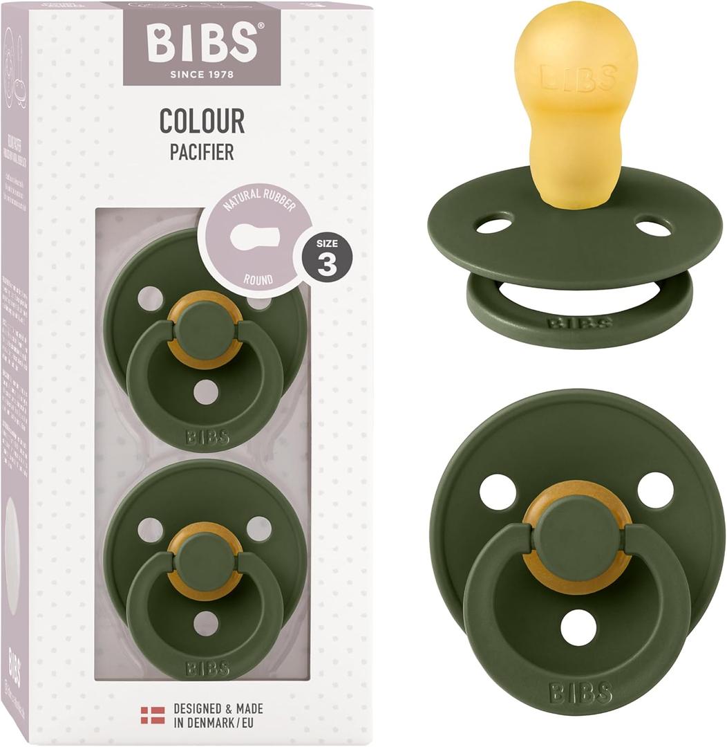 Bibs Pacifiers Color Collection, Set of 2 BPA-Free Latex Pacifiers Made in Europe, Round Nipple Baby Pacifier. (18+ Month (Pack of 2), Hunter Green)