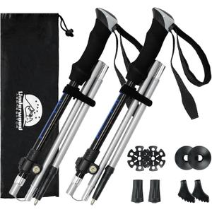 Trekking Poles Collapsible Hiking Poles - 2 Pack Aluminum Hiking Sticks, Lightweight Walking Sticks for Seniors, Men, Women Balance, Tri-Fold Walking Poles for Backpacking by Underwood Aggregator (110-130cm, Black)