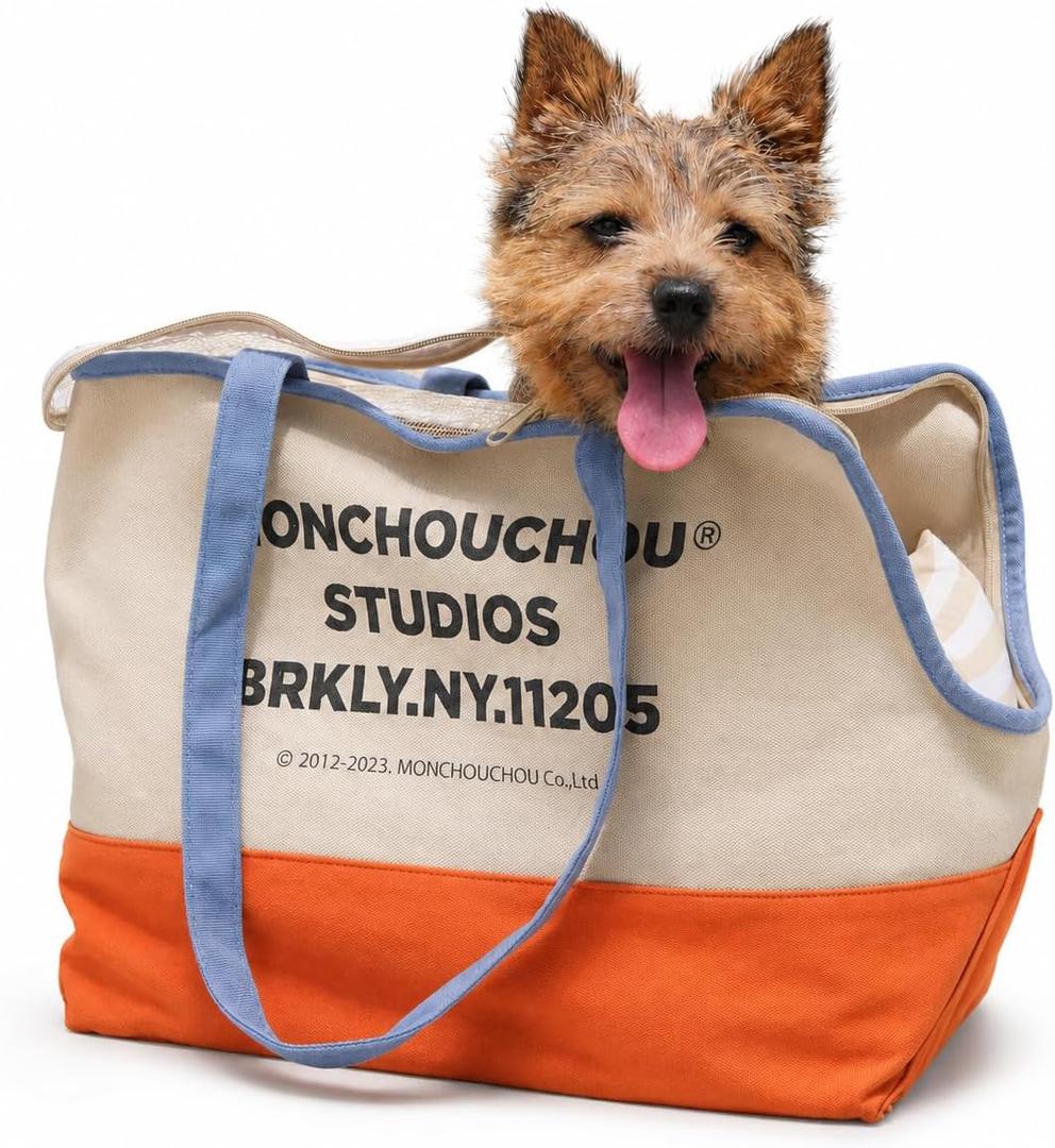 Dog Tote Bag for Small Dogs 4–20 lbs with Safety Leash, Purse Carrier, Beige