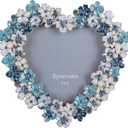 Blue Floral Picture Frame - 4x4 Heart-Shaped Blossom Photo Frame for Anniversary, Tabletop Display Gift