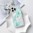 NITITOP Compatible with iPhone 16 Pro Case Clear Magnetic Compatible with MagSafe Cute Lily Flowers Floral for Women Girls Hard PC Back Shockproof Protective Phone Cover - Green