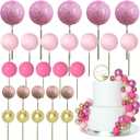 ASTARON 50 Pcs Ball Cake Topper Sticks Mini Balloons for Cake Decorating Supplies Foam Balls Cake decorations for Baby Shower Cake Birthday Cake Toppers Decorations (Pink Series)