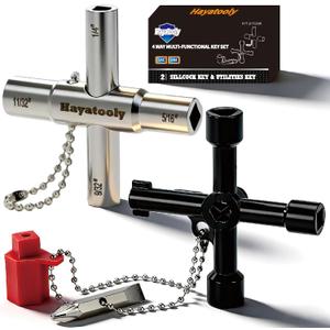 4-Way Water Key, Premium Sillcock Key, Radiator Bleeder Key Multi-Functional Shut off Tool for 1/4", 9/32", 5/16", 11/32" Valve & Spigot, Ideal for Home, Public & Commercial