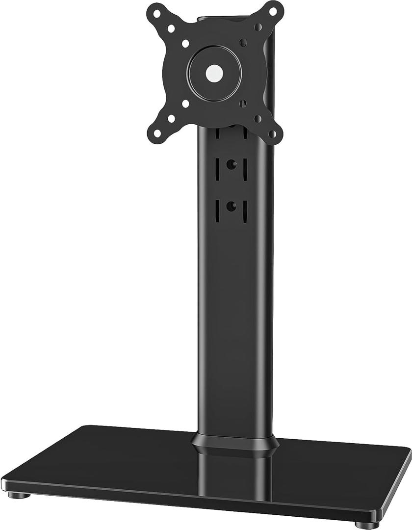 Single LCD Computer Monitor Free-Standing Desk Stand Mount Riser for 13-inch to 32-inch screen with Swivel, Height Adjustable, Rotation, Vesa Base Stand Holds One (1) Screen up to 77Lbs (HT05B-001) (Black)