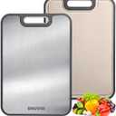 Stainless Steel Cutting Board, Large Double Sided Cutting Board for kitchen, 18/8 Stainless Steel & Wheat straw pp, Food-Grade, non Toxic - Easy to Clean, 16 x 11 Inches