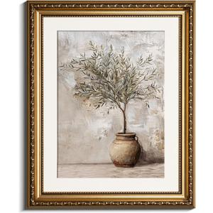 InSimSea Gold Picture Framed Wall Art, Living Room Vintage Olive Tree in Vessel Wall Decor, Still Life Botanical Canvas Print Art, Home Farmhouse Decor, Antique Paintings with Frame 13x16inch