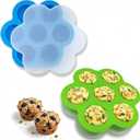 GOKCEN's Silicone Egg Bite Molds [2 Pack] Instant Pot Accessories - Total 14 Cups Muffin Pan for Baking - Food Freezer Tray with Lid - Reusable Storage Container (Blue & Green - Egg Bite Mold)