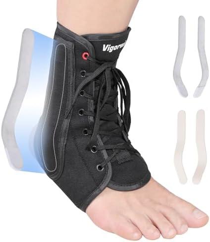 Vigorwise Ankle Brace for Sprained Ankle, Lace up Ankle Brace with 1Pair Metal and Plastic Support Bars, Ankle Stabilizer Brace for Men Women, Achilles Tendon Support Brace for Left Right, L