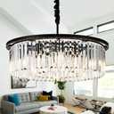 23" 8-Light Modern Crystal Chandelier Light Fixtures 2 Rings Black Luxury Chandeliers for Dining Room Round Hanging Pendant Lighting for Living Room Kitchen Entryway Bedroom