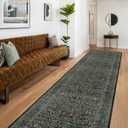 Dark Green 3x10 ft Extra Long Wide Runner Rug for Hallway Non Slip Washable, Large Kitchen Indoor Floor Rugs for Entryway Bathroom Bedroom, Stain Resistant Vintage Floral Carpet