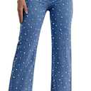 Womens High Waisted Pearl Jeans Stretch Straight Leg Denim Pants Trendy Y2K Beaded Casual Jeans (XX-Large, Navy Blue)