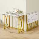 Folding Desk, 31.5" Small Desk for Bedroom, Space Saving Foldable Computer Desk for Home Office, Easy Assembly, White and Gold