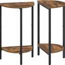 Side Table, Small End Table Set of 2, Half Round Side Table, Half Moon Table, 2-Tier Narrow Sofa Table, Nightstand with Open Sheleves, Entryway Table for Living Room, Rustic Brown ET07L2BR