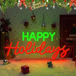 Horseneon Red Happy Holidays Neon Sign Merry Christmas Neon Signs for Wall Decor Christmas Tree Neon Light LED Sign with USB Powered for Party, Windows, Home Decor, Bedroom, Living room Warm