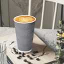 BYSNOW 100 Pack 16 oz Coffee Cups with Lids, Disposable Insulated Hot Cups To Go Paper Coffee Cups, Corrugated Ripple Wall Cup for Hot Drink, Office, Coffee Bar (Grey 16 oz)