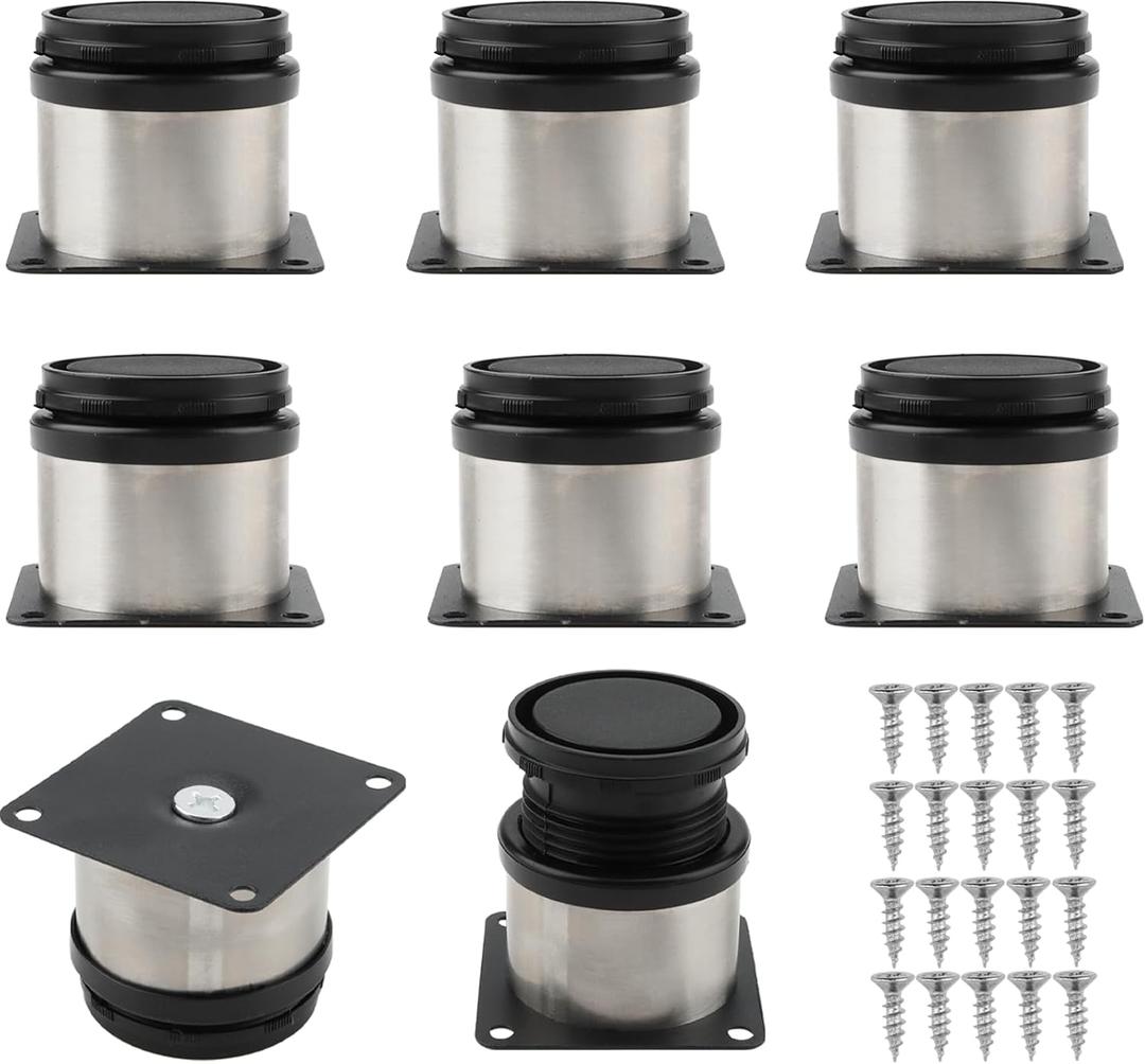 8 Pack 2 Inch Silver Adjustable Furniture Legs, 50mm Stainless Steel Cabinet Metal Kitchen Furniture Feet for Cabinets, Tables, Sofas, Shelves, Worktop, Load 100Lbs 45kg