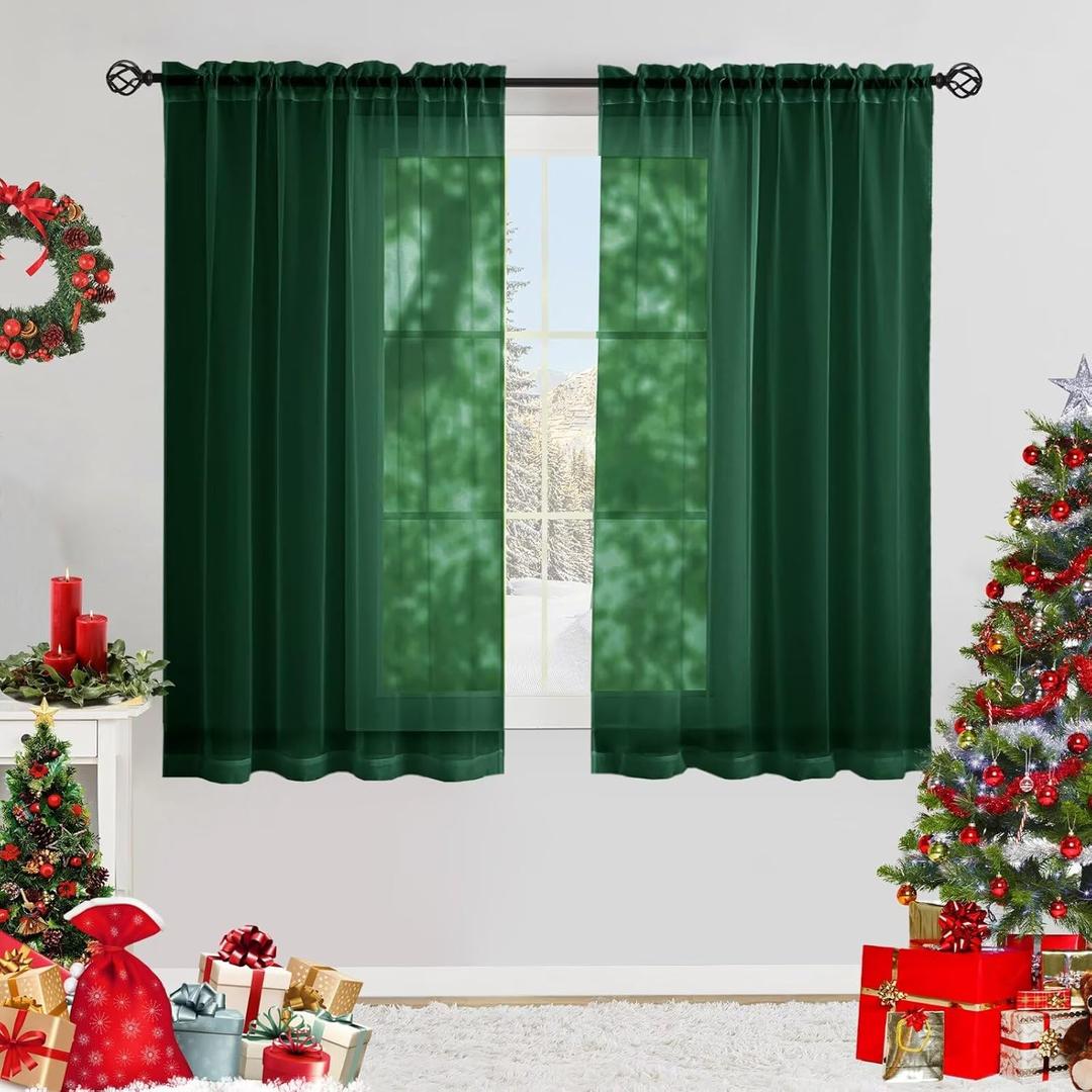 Semi Voile Sheer Curtains 45 Inches Long 2 Panels Rod Pocket Window Treatment for Living Room Bedroom Dining Room(Foliage Green 52" W x 45" L)