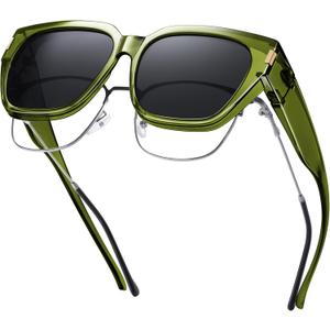 HAOLOTA Polarized Fit Over Glasses Sunglasses for Women Men Trendy Square Wrap Around Shades UV Protection (L Size 02 Green/Grey)