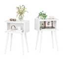 White Nightstand Set of 2, Small Bed Side Table for Small Spaces, Mid Century Modern Nightstand End Table with Open Storage, Side Table for Bedroom Living Room, MLBZ20W-2