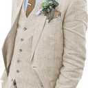 Wehilion Retro Linen Men Suit Beach Wedding Suit Summer Slim Fit 3 Pieces Light Weight Linen Suit Jacket Vest Pant
, L