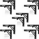 10 Pack 12 Inch Black Folding Shelf Brackets with Screw, Collapsible Shelf Bracket Wall Mounted, Heavy Duty Folding Shelf Brackets for Wood Shelves, Wall-Mounted Tables & More