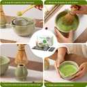 Matcha Whisk Set,10pcs Green Matcha Set for Ceremony,Matcha Whiskey and Rack,Ceramic Bowl,Spoon,Rack,Tea Sieve,Measuring Cup,Tea Scoop,Tea Towels and Mat,Tea Making Tools Gift for Matcha Lovers