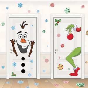Pack Of 3 ROCWOHO Christmas Snowman Decals - Large Size Snowflakes & Candy Indoor/Outdoor Decorations for Winter Doors & Windows
