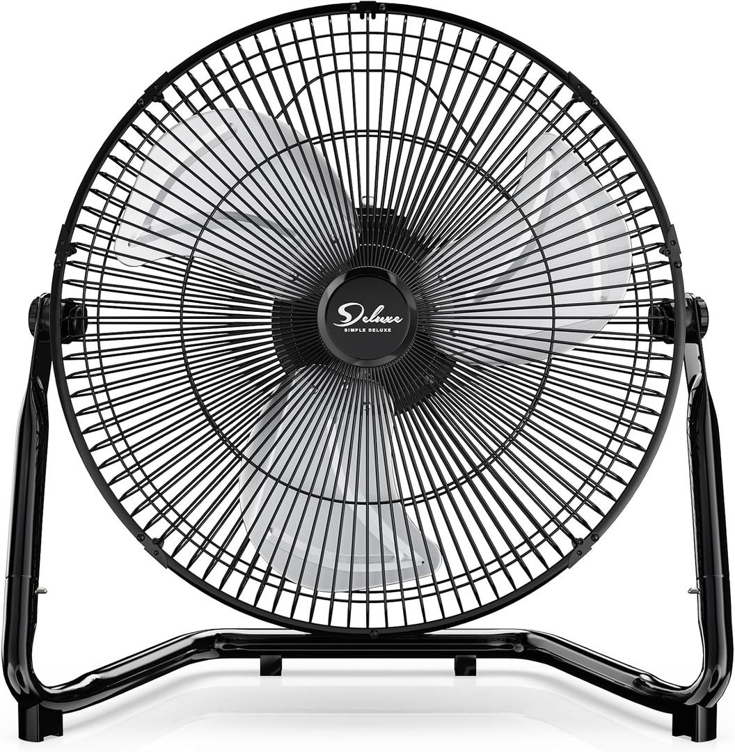Simple Deluxe Comfort Zone Cradle Floor Fan, 12 Inch 3-Speed High Velocity, 230 Degree Adjustable Tilt, All-Metal, Carry Handle, Rubber Feet,Ideal for Home, Bedroom & Office, Black