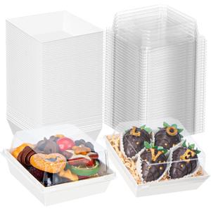 100Pack 4x4x2.5 Inches Charcuterie Boxes with Clear Lids - Bakery, Chocolate Covered Strawberries, Mini Cake, Pie Boxes for Christmas, Valentine's, Halloween, Easter (White)