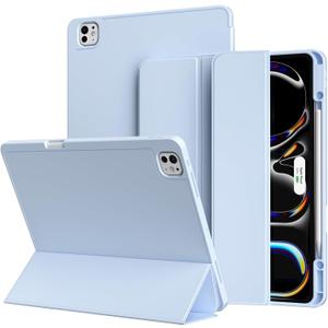 kenke Case for iPad Pro 13 Inch (M4) 2024 7th Generation with Pencil Holder, Slim Trifold Smart Cover with Soft TPU Back, Supports Pencil Pro and Pencil(USB-C), Auto Sleep/Wake, Sky Blue