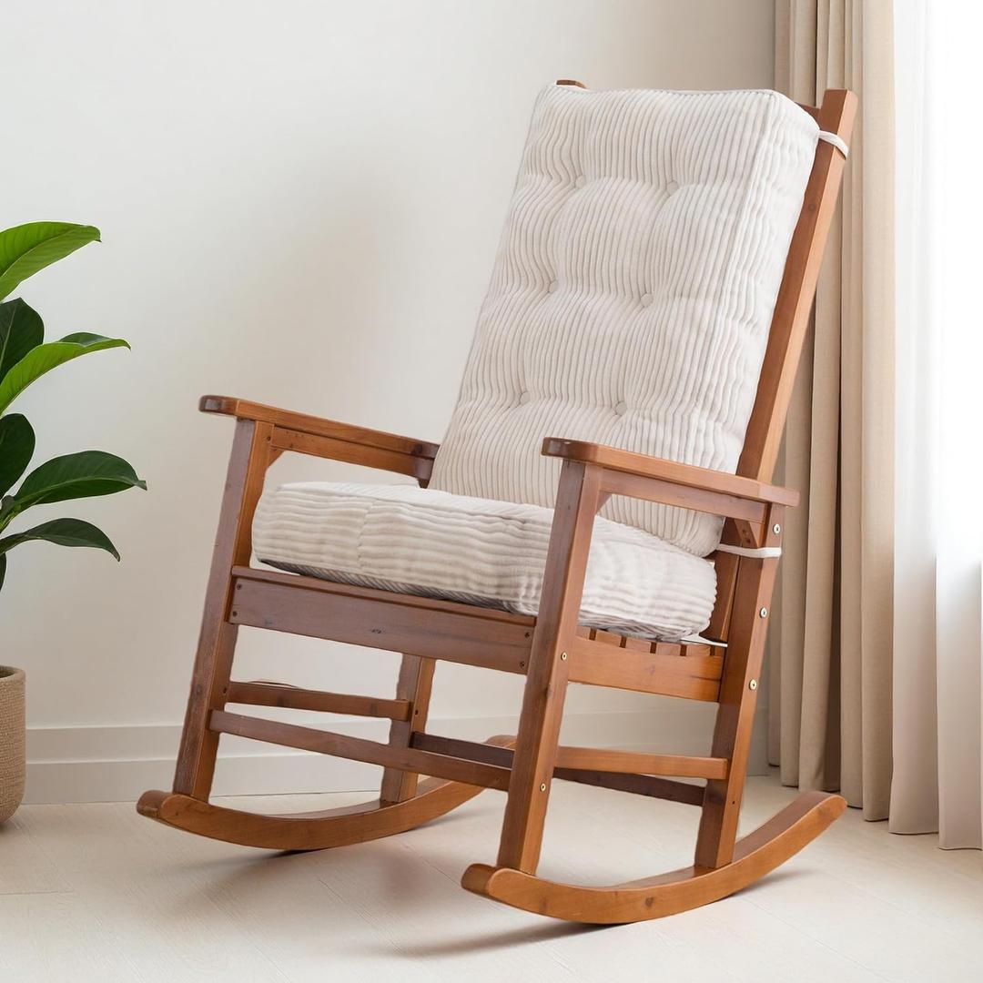 HIGOGOGO Rocking Chair Cushion with Corduroy Cover (Without Chair), 46 x 18 Inch Supportive Cushion, Overstuffed Chair Cushion,Beige