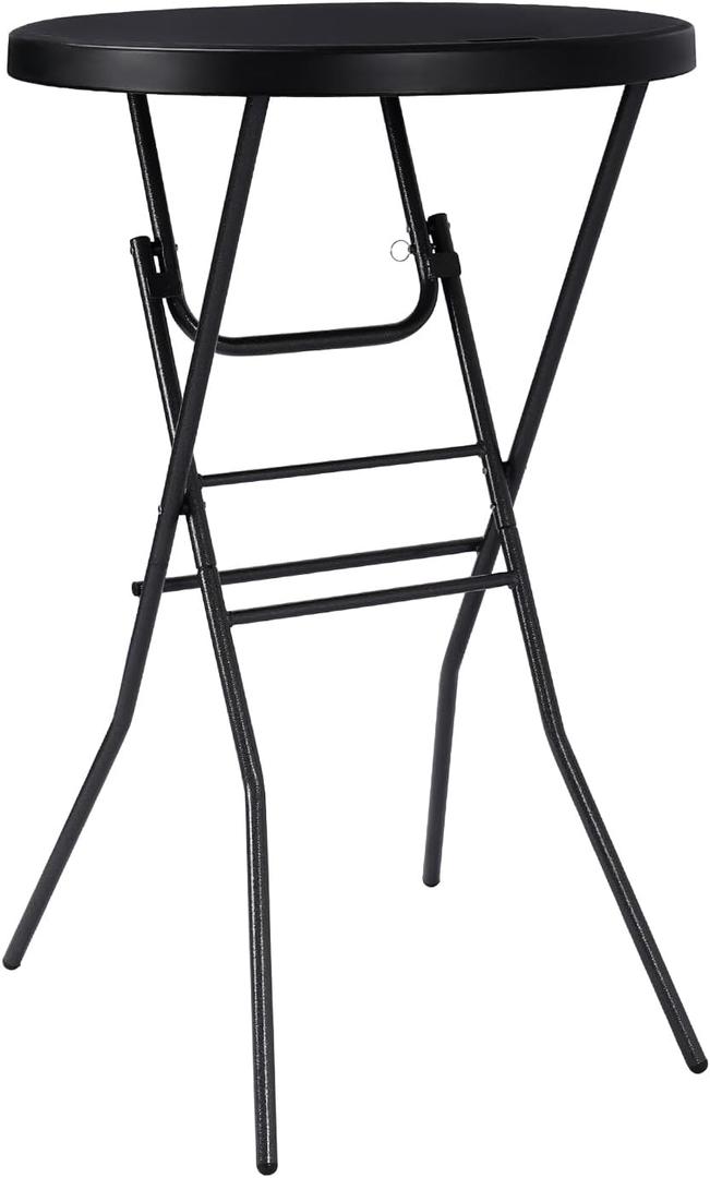 pollilar Cocktail Table 28in Portable Folding Bar Height Table, Compact Round High Top Plastic & Steel Bistro with Removable Legs, Indoor Outdoor RV Patio Catering Parties Commercial Events-Black, 70CM
