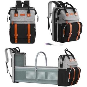 RECALLA Diaper Bag Backpack with Changing Station,Large Baby Backpack for Travel Multifunctional Baby Bag for Mom & Dad, GrayBlack