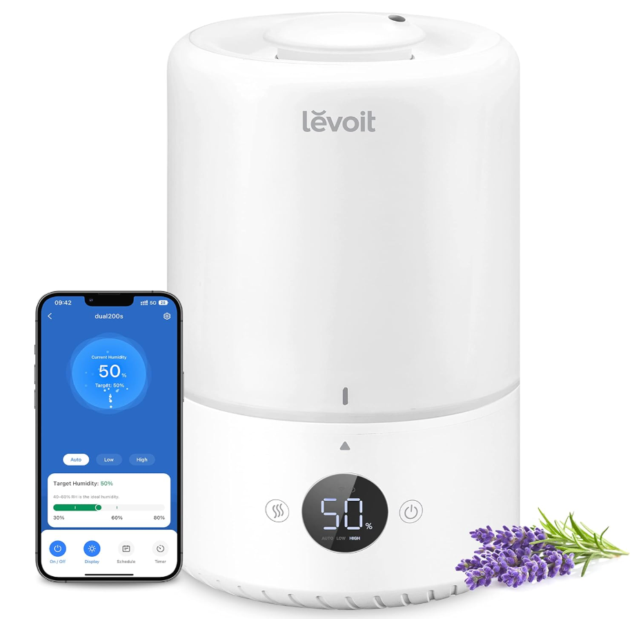 LEVOIT Smart Cool Mist Top Fill Humidifiers for Bedroom with Sensor, Auto Humidity Setting, APP & Voice Control, Essential Oil Diffuser, Ultra Quiet Operation, Super Easy Top Fill, 3L, White