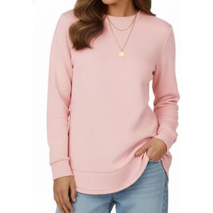 AURUZA Sweatshirt for Women Long Sleeve Crewneck Sweatshirt Women Causal Loose Fit Pullover Tunic Top Fall Clothes Shirts (Pink, L)