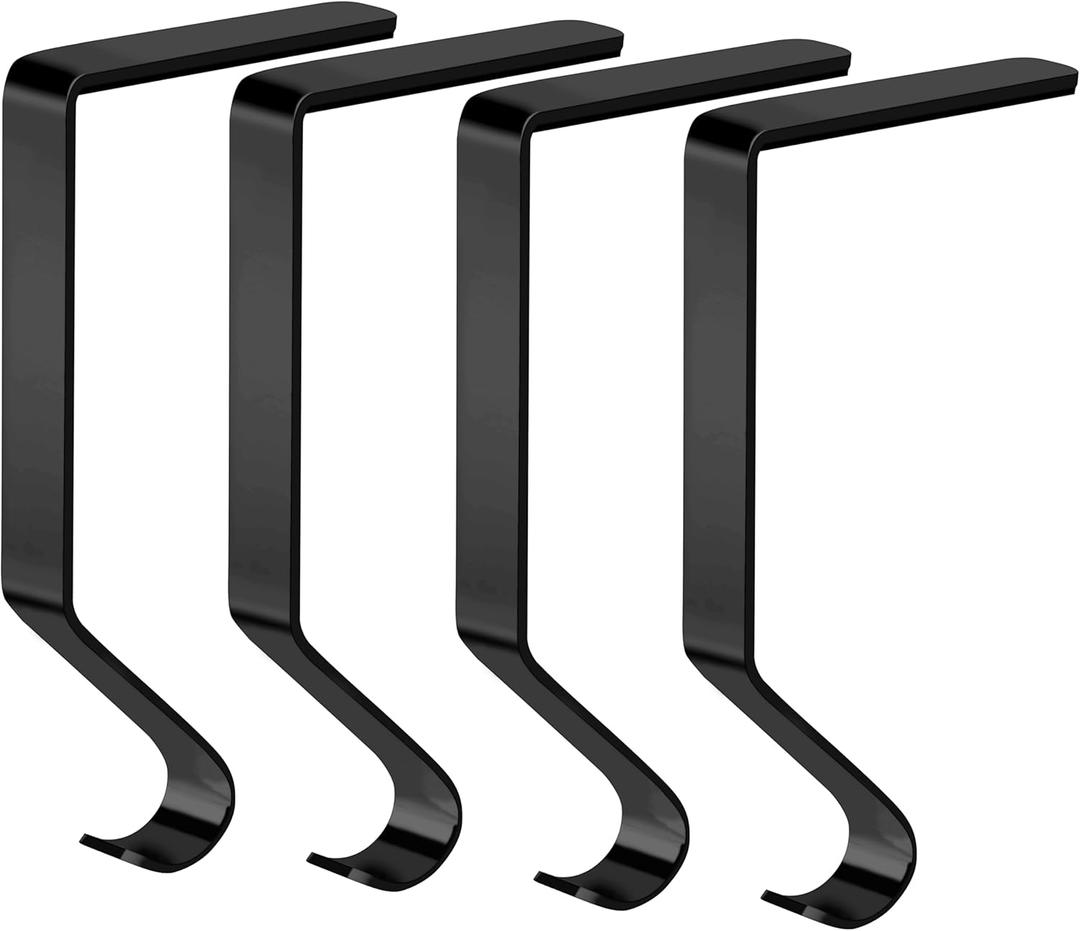 Palonu Christmas Stocking Holders Mantel Stcoking Hangers Metal Ornament Hooks Fireplace Hanger Grip for Christmas Party Decorations (4, Black)